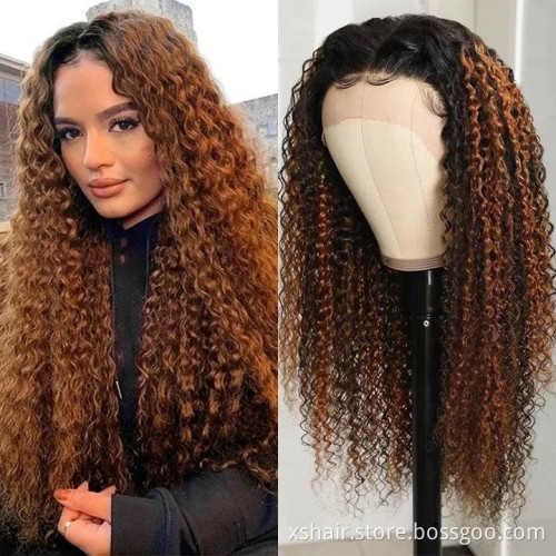 In Stock High Ponytail Natural Color Pre Plucked Water 360 Full Bang Human Hair Frontal Deep Curly Lace Front Wig